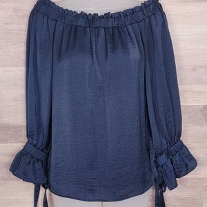 Topshop Off- Shoulder Navy Blue Blouse